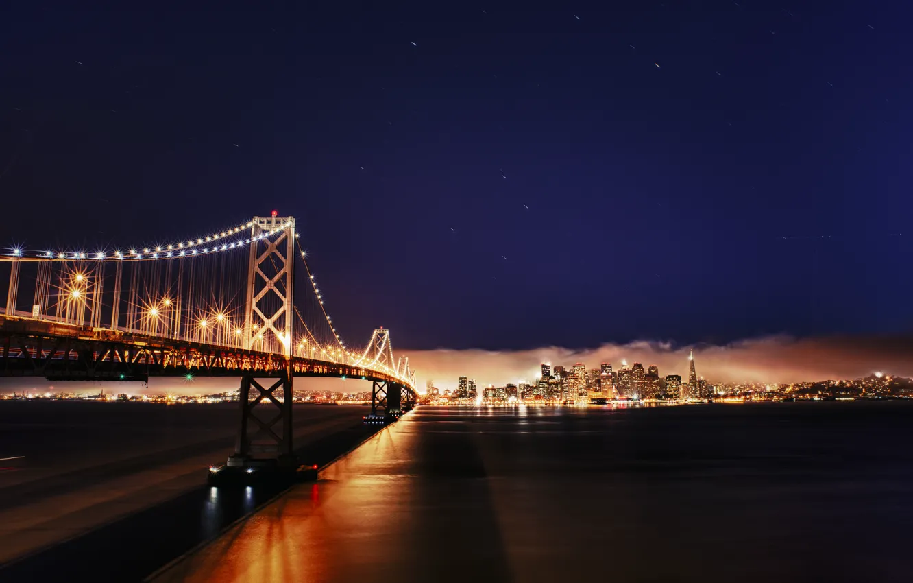 Фото обои мост, город, огни, пролив, река, California, San Francisco, USА