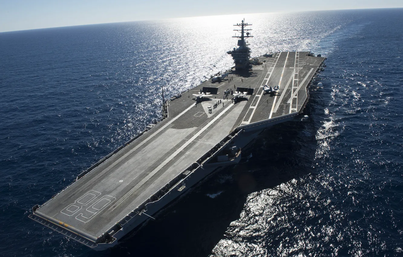 Фото обои море, авианосец, первый, типа «Нимиц», USS Nimitz, из серии, (CVN-68)