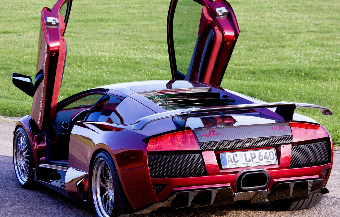 Фото обои Lamborghini, Murcielago, открытые двери, задняя часть, Ламбо-двери, LP640, JB Car Design