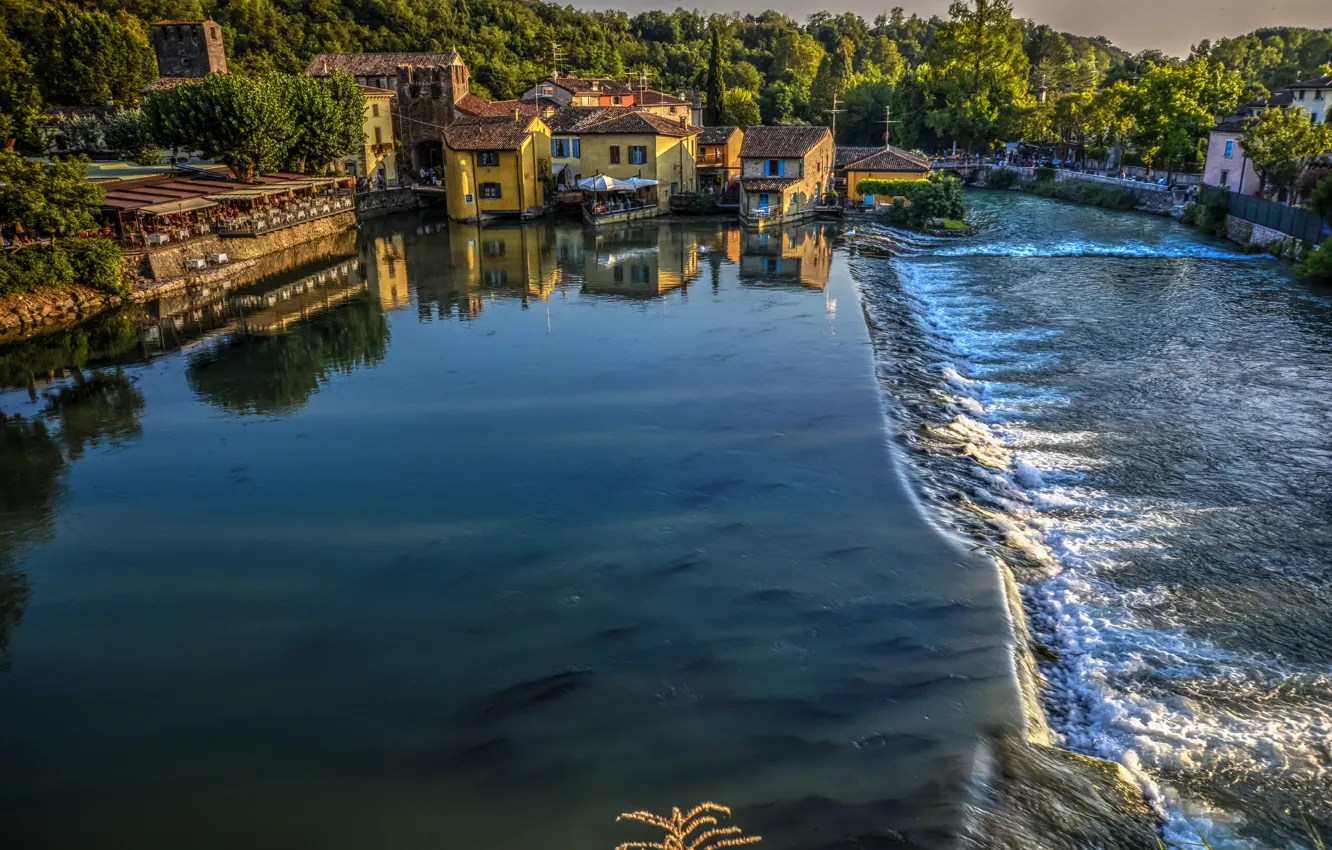 Фото обои отражение, река, здания, дома, Италия, Italy, Верона, Veneto