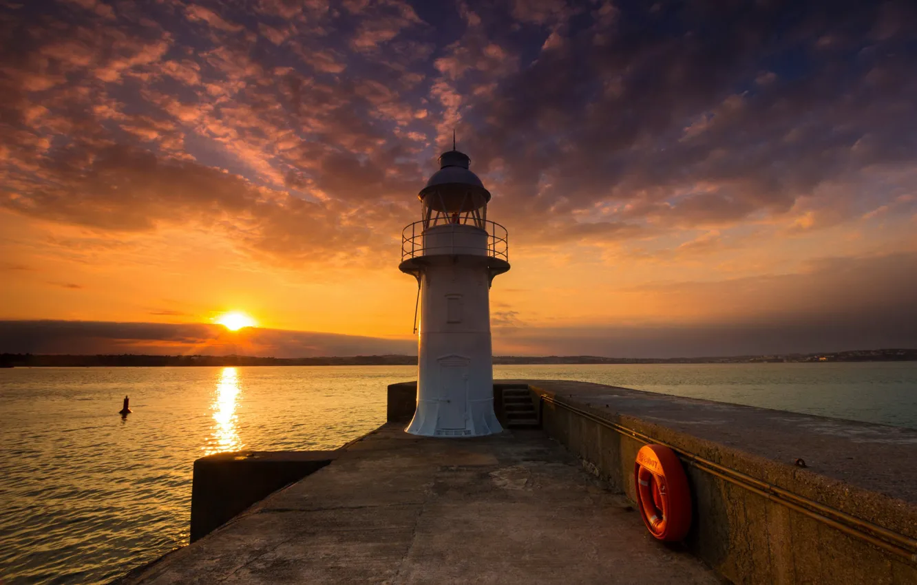 Фото обои море, закат, Англия, маяк Берри-Хед