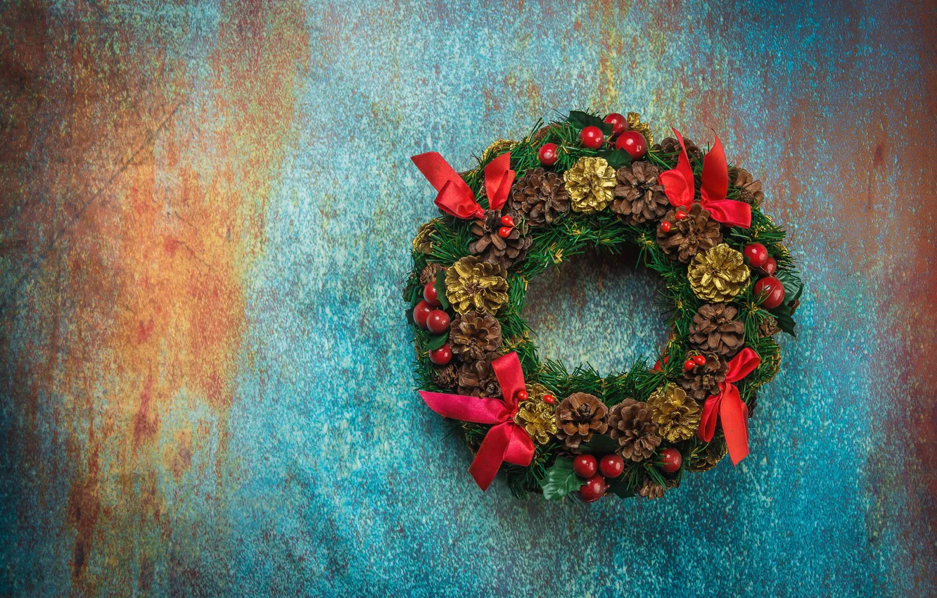 Фото обои украшения, Новый Год, Рождество, Christmas, венок, wood, New Year, decoration