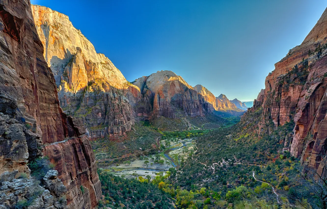 Фото обои горы, скалы, каньон, Zion National Park, Virgin River valley