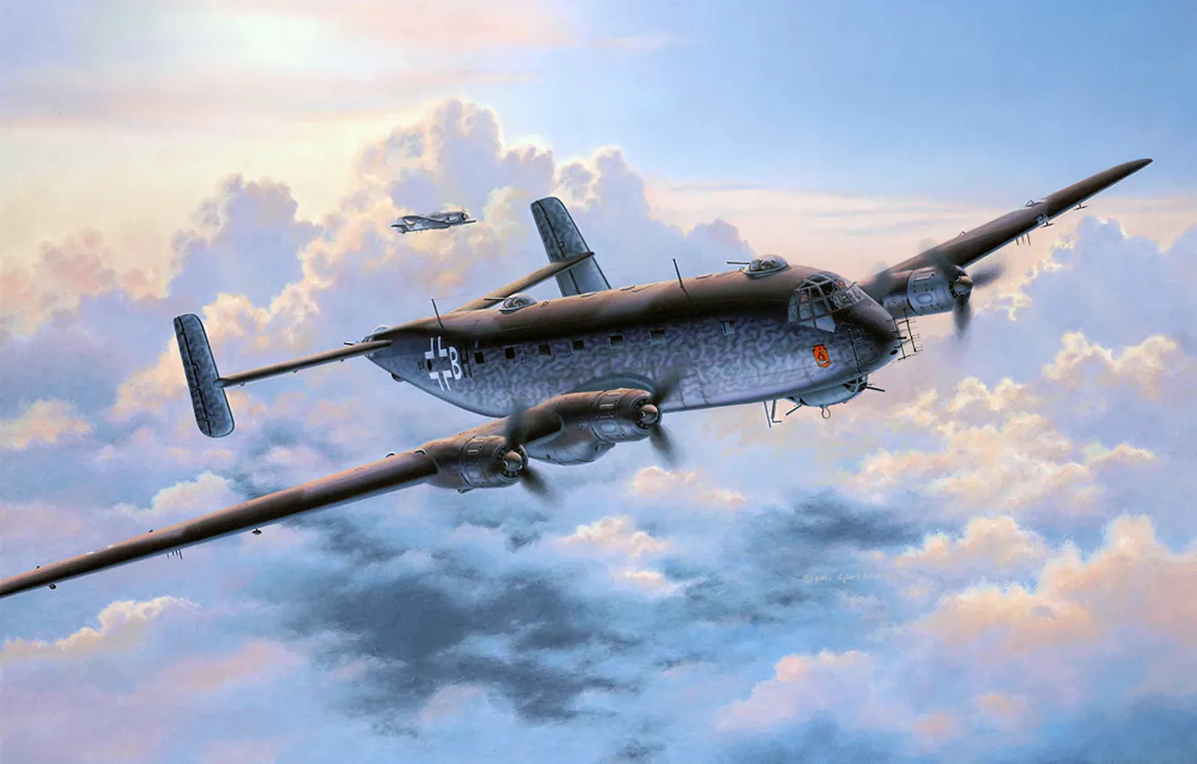 Фото обои небо, рисунок, арт, морской, немецкий, WW2, дальний, самолет-разведчик/бомбардировщик