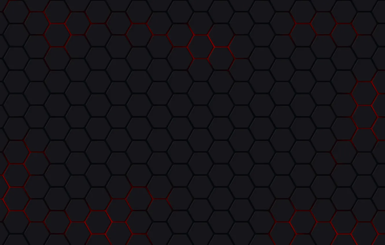 Фото обои красный, сетка, черный фон, шестиугольники