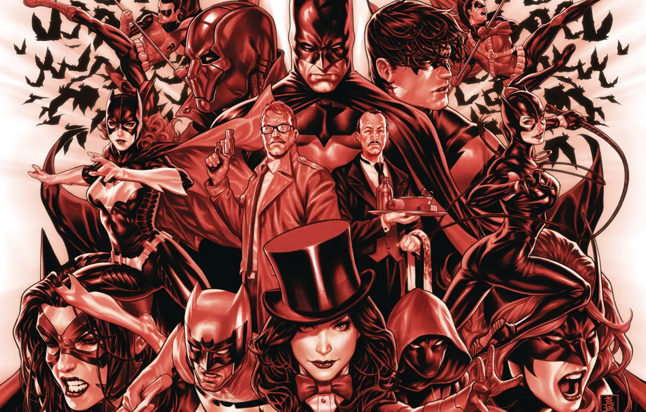 Фото обои Red, Batman, Robin, Catwoman, Batgirl, Zatanna, Detective Comics