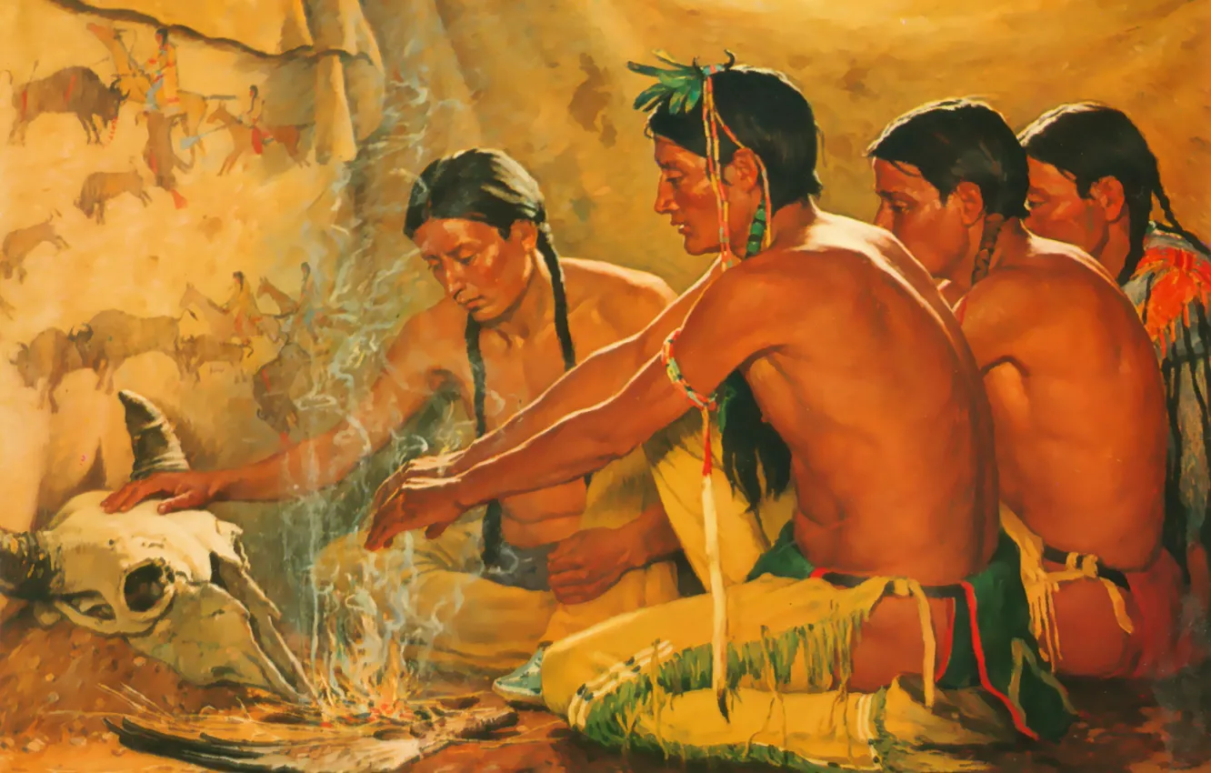 Фото обои Joseph Henry Sharp, Blackfoot Ceremony, Prayer to the spirit of the buffalo