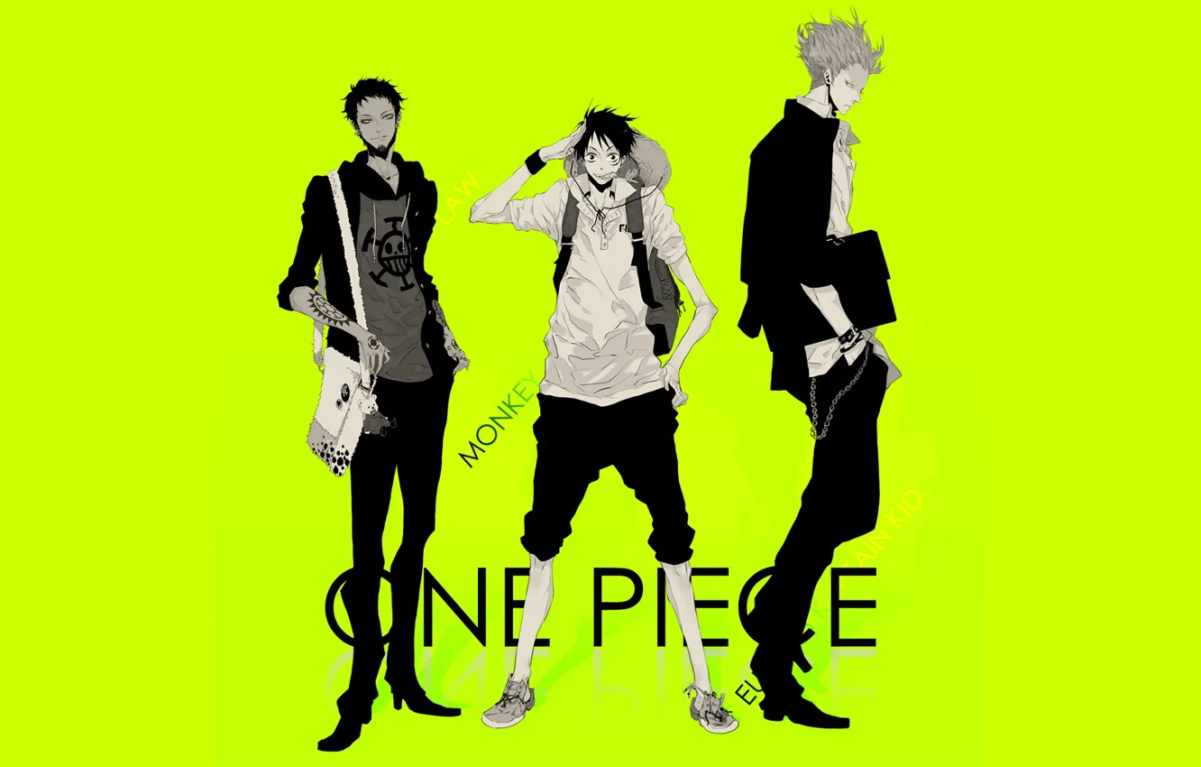 Фото обои аниме, парни, One Piece, салатовый фон