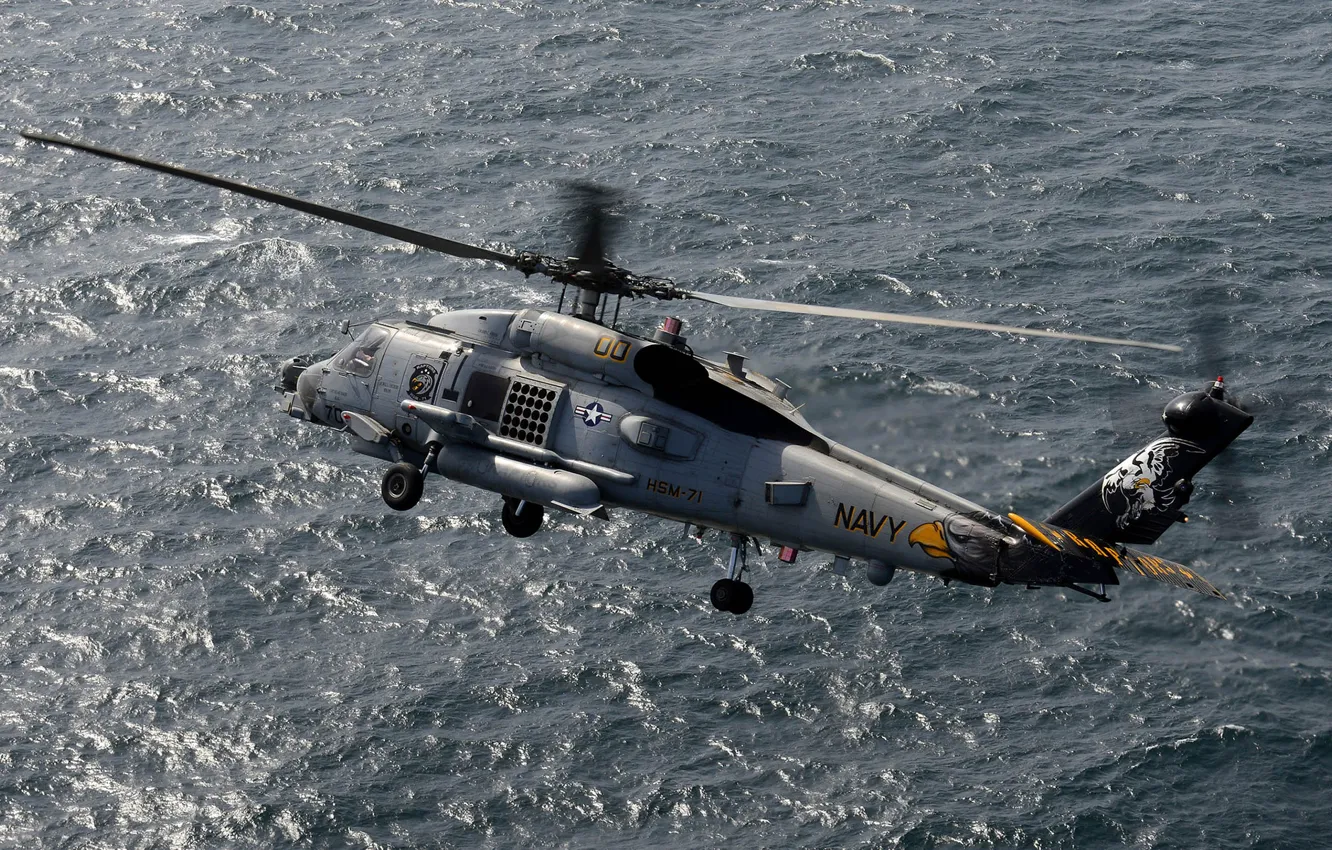 Фото обои море, вертолёт, многоцелевой, UH-60, Black Hawk, «Чёрный ястреб»