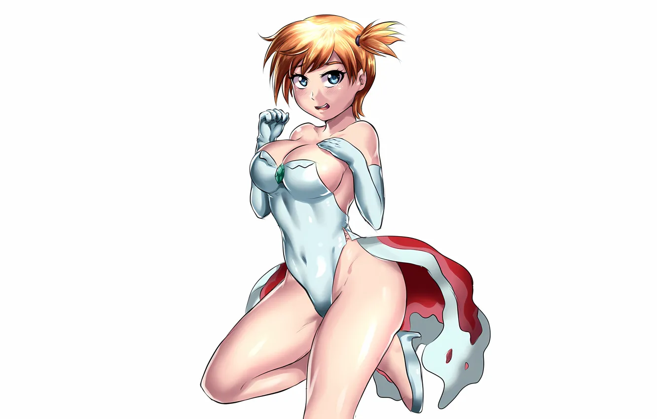 Фото обои girl, sexy, Misty, cleavage, legs, boobs, anime, blue eyes