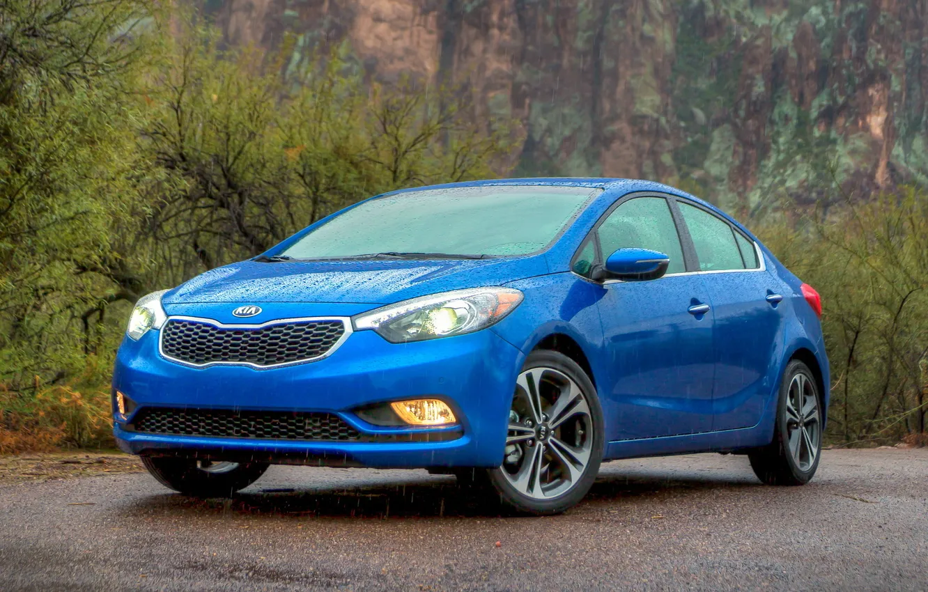 Фото обои синий, фары, автомобиль, KIA, передок, Sedan, Forte