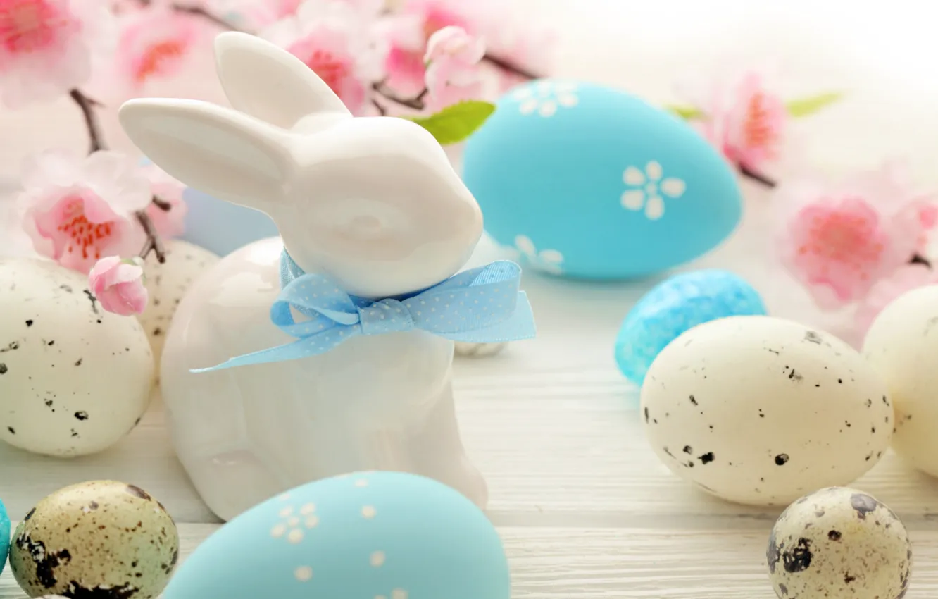Фото обои цветы, яйца, кролик, Пасха, flowers, spring, Easter, eggs