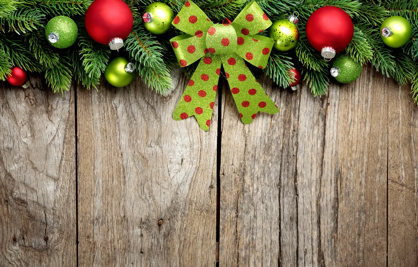 Фото обои украшения, ветки, шары, елка, Новый Год, Рождество, бант, Christmas