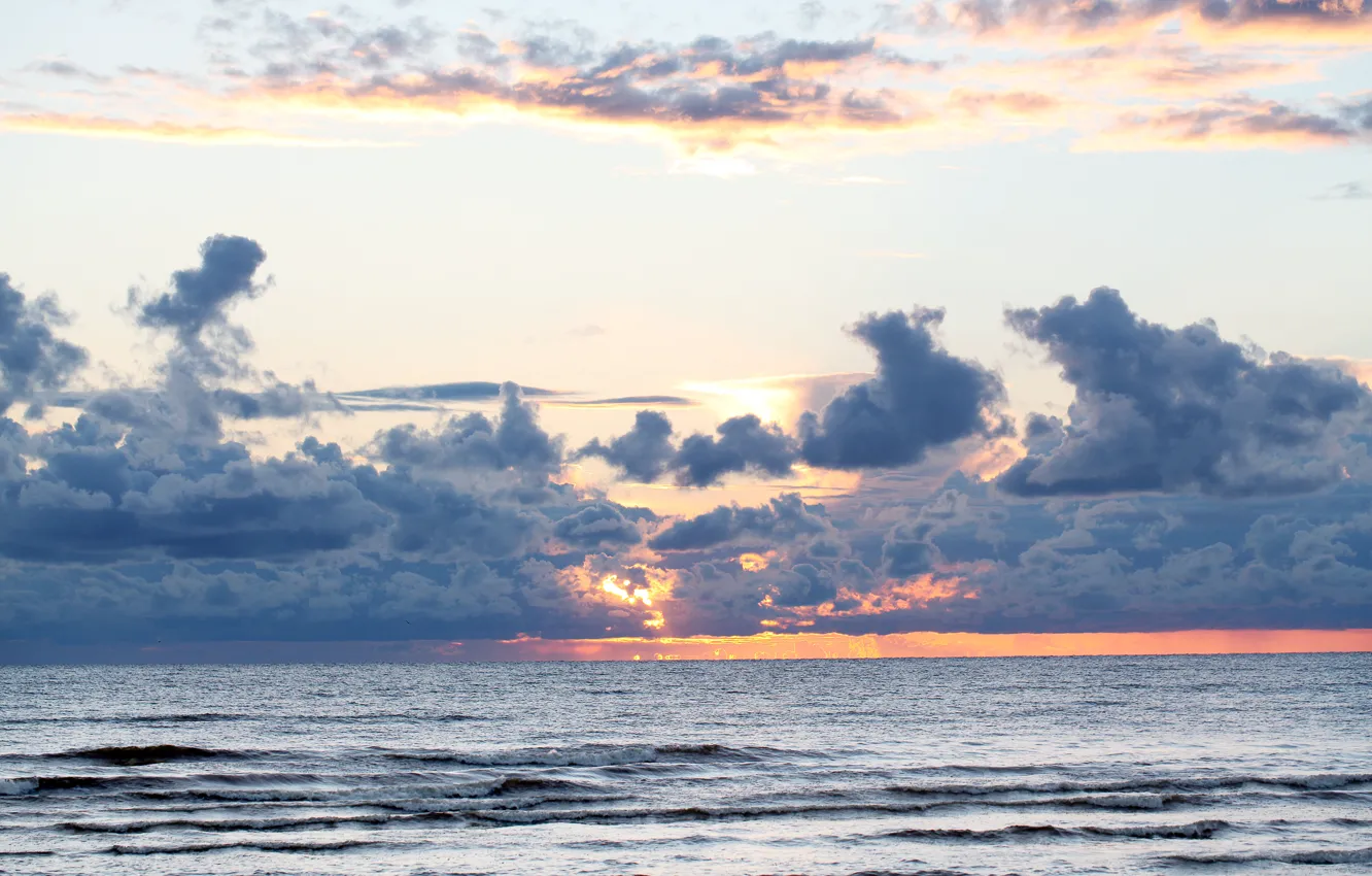 Фото обои закат, природа, Небо, Море, Пейзаж, облока