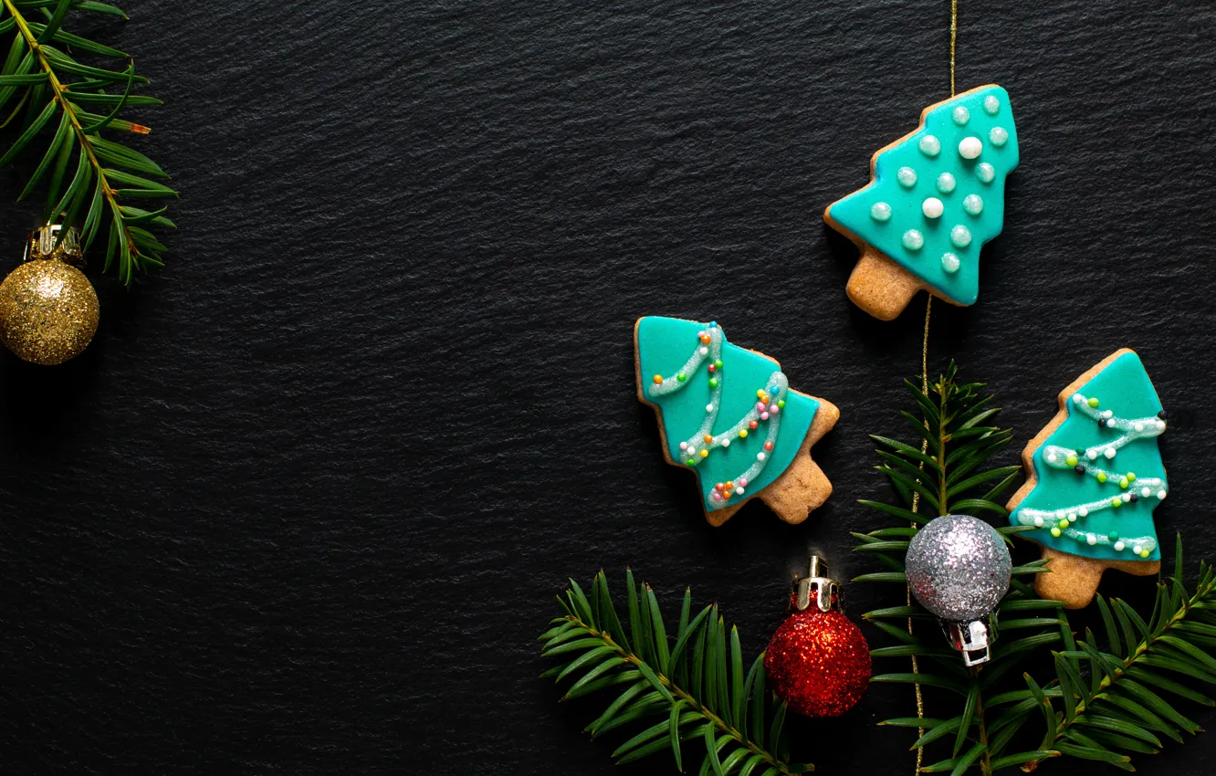 Фото обои украшения, Новый Год, печенье, Рождество, Christmas, wood, New Year, cookies, decoration, пряники, gingerbread, Merry, fir …