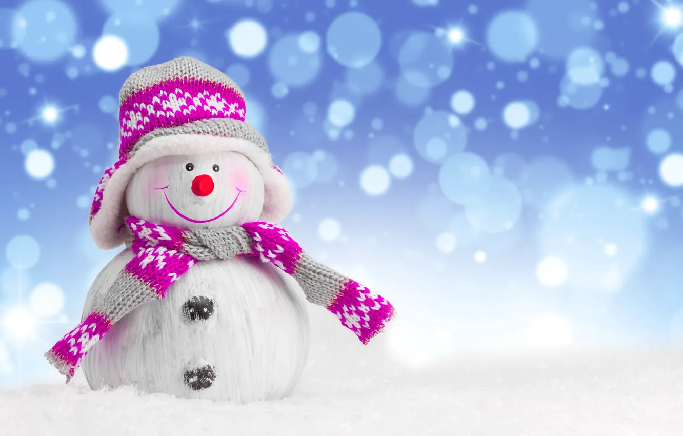 Фото обои зима, снег, снежинки, Новый Год, Рождество, снеговик, happy, Christmas