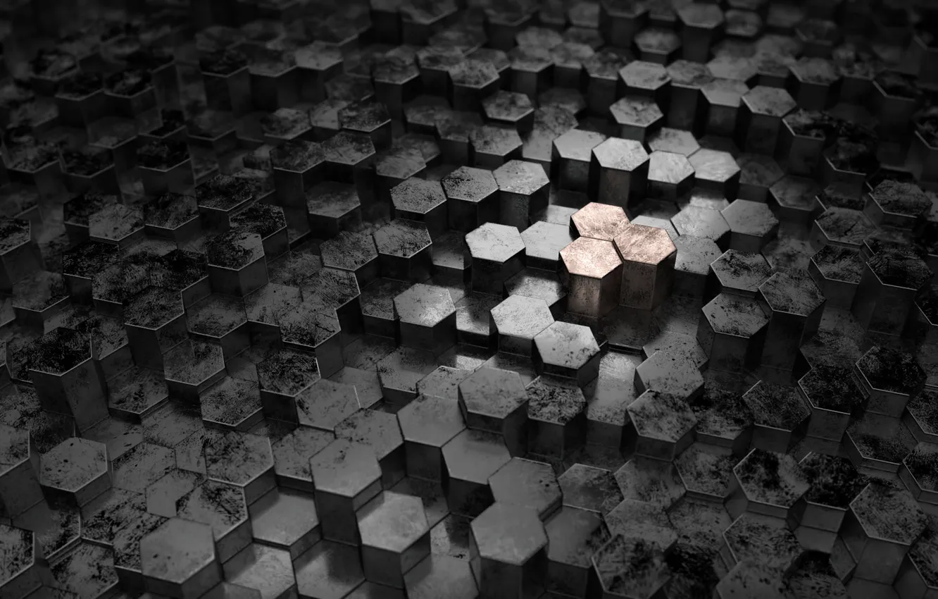 Фото обои металл, текстура, abstract, render, hexagon