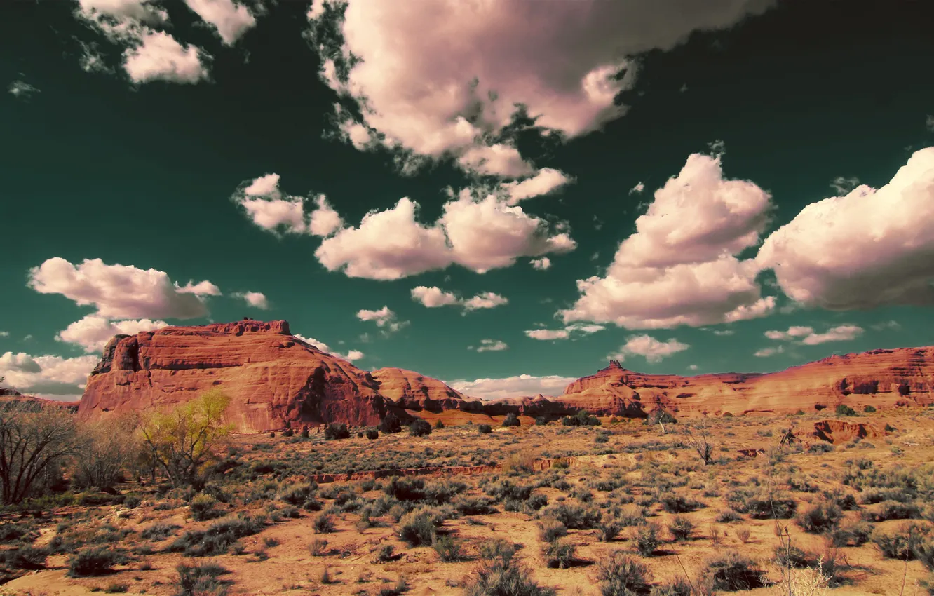 Фото обои небо, облака, скалы, пустыня, сша, юта