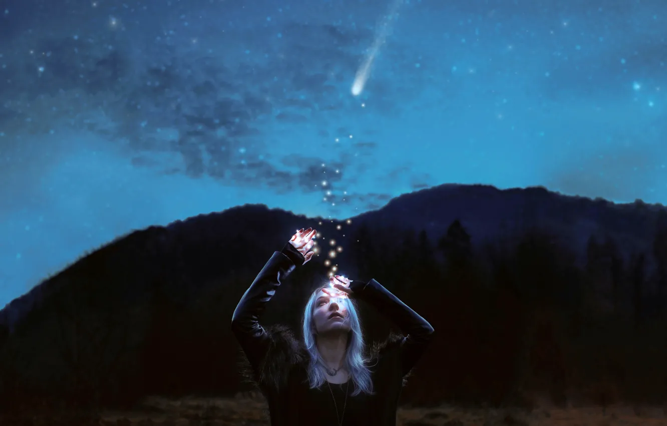 Фото обои девушка, звёзды, комета, Kindra Nikole