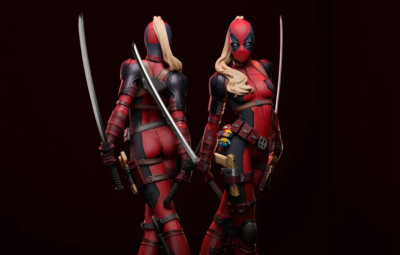 Фото обои Блондинка, Маска, Deadpool, Marvel, Пистолеты, Марвел, Lady Deadpool, Катаны