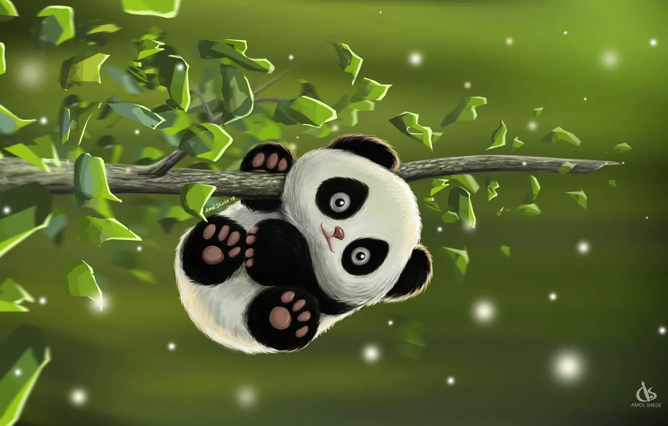 Фото обои игра, малыш, арт, панда, деская, Amol Shede, Cute Panda