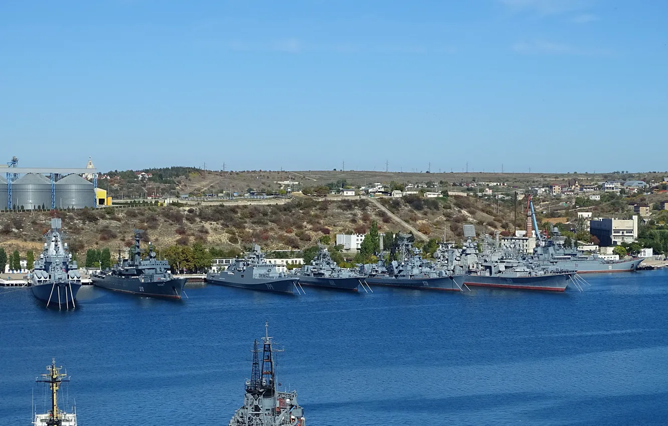 Фото обои корабли, причал, боевые, Севастополь