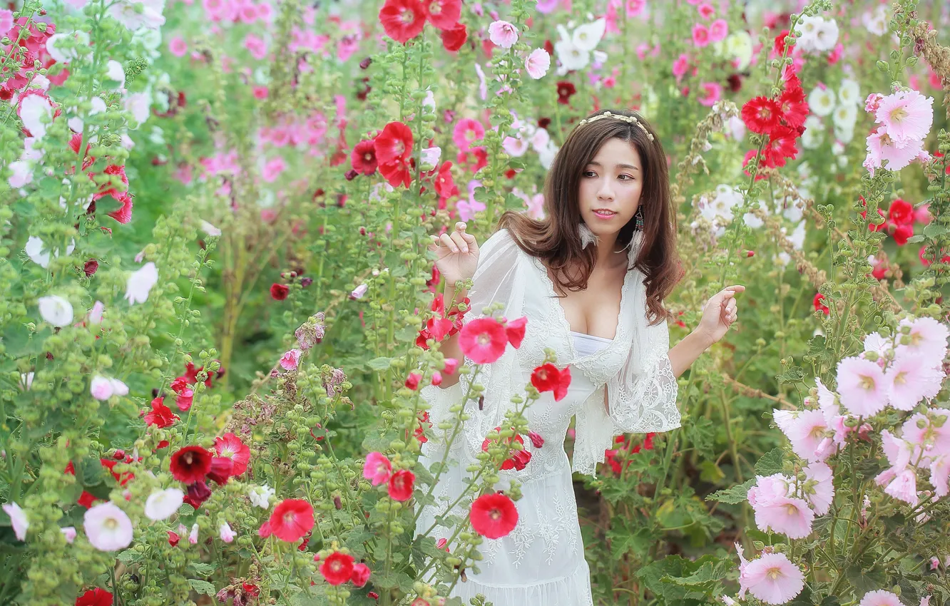 Фото обои цветы, платье, декольте, Brode十三