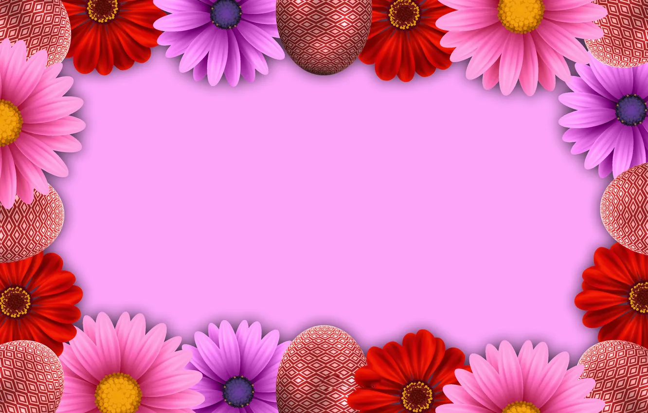 Фото обои цветы, рендеринг, яйца, Пасха, easter