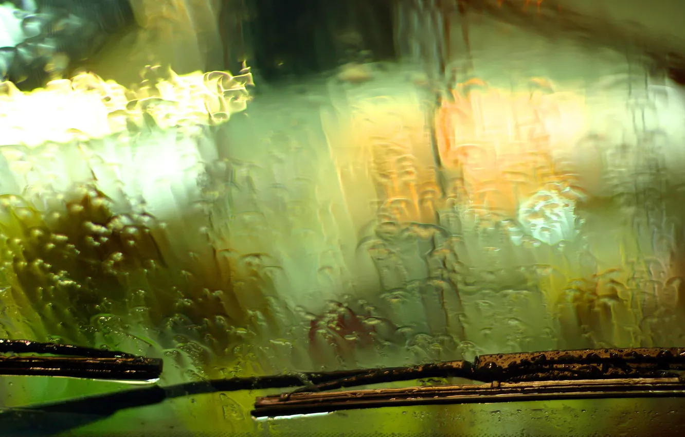 Фото обои машина, стекло, капли, дождь, дворники