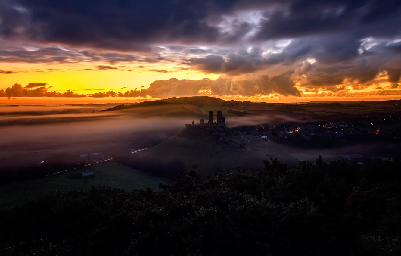 Фото обои осень, закат, Corfe Castle, Dorset, The Narratographer