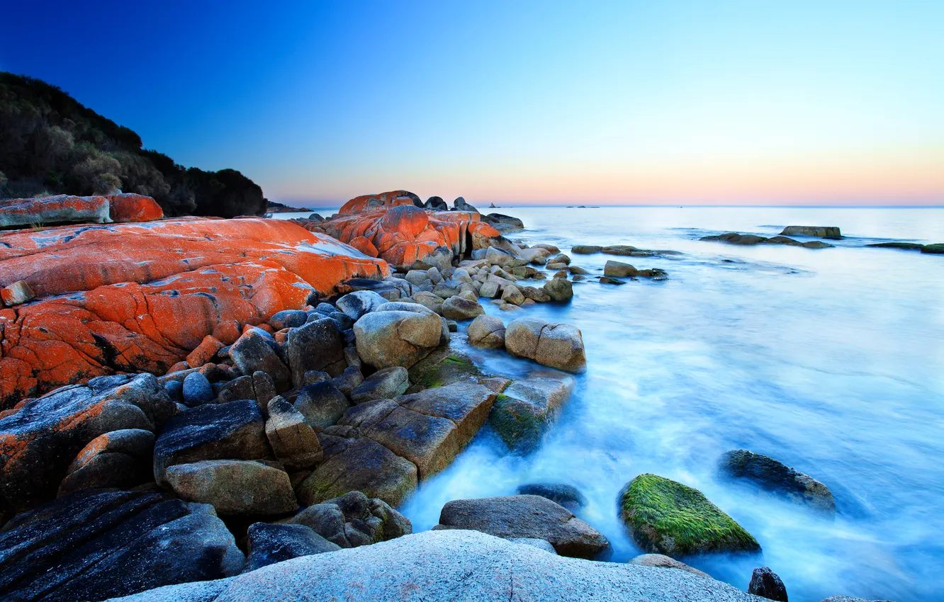 Фото обои море, небо, камни, горизонт