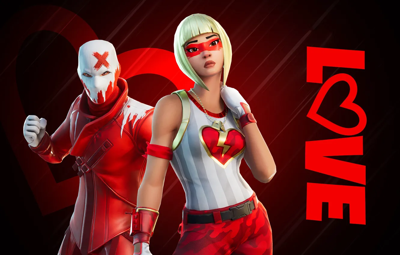 Фото обои девушка, маска, парень, Fortnite