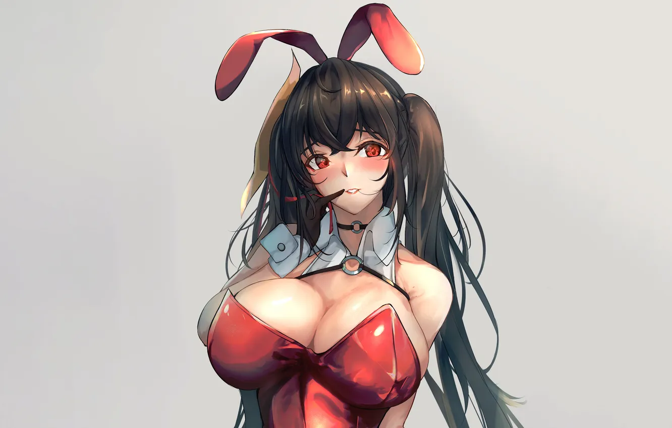 Фото обои girl, sexy, cleavage, long hair, boobs, anime, beautiful, red eyes