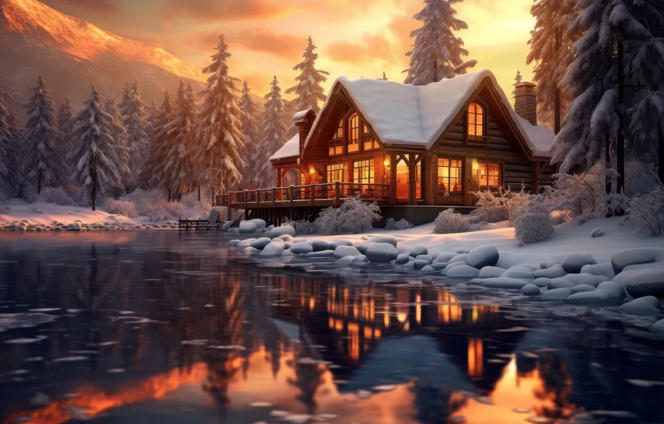 Фото обои зима, иней, солнце, свет, снег, деревья, пейзаж, закат