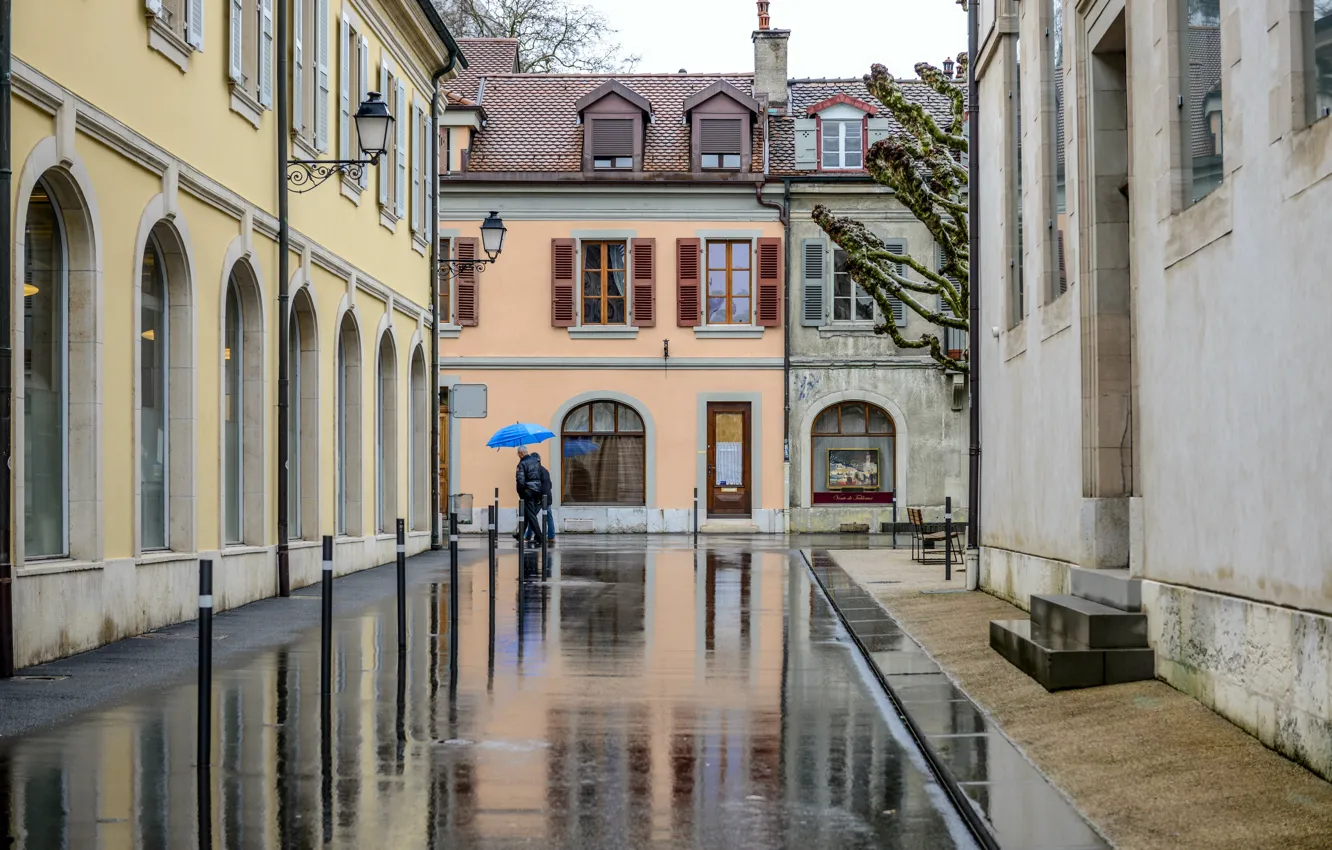 Фото обои дождь, улица, Швейцария, rain, Switzerland, street, Женева, коммуна