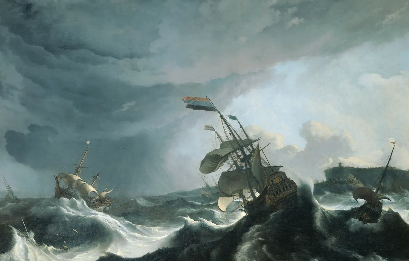 Фото обои картина, морской пейзаж, Людольф Бакхёйзен