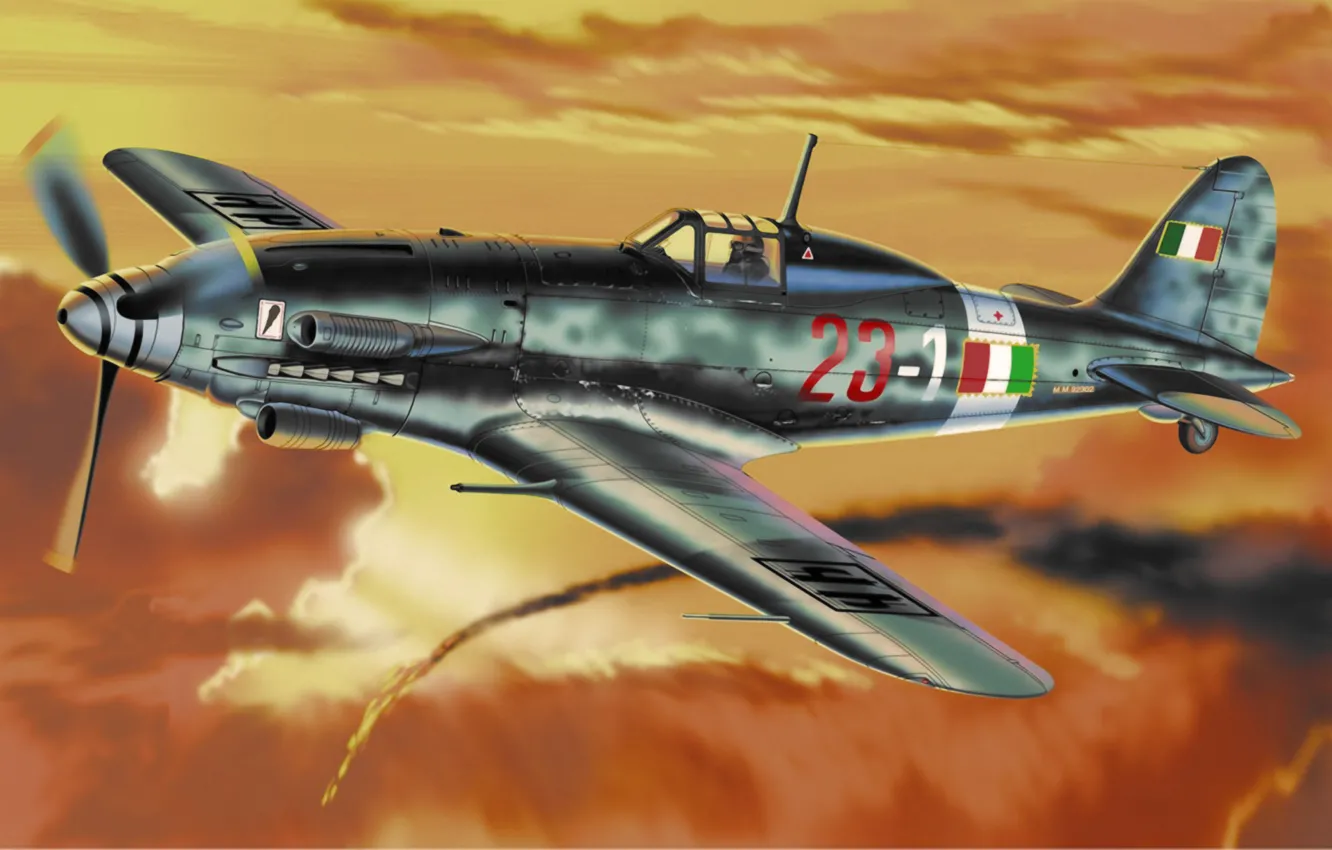 Фото обои war, art, airplane, painting, aviation, ww2, Macchi C.205 Veltro