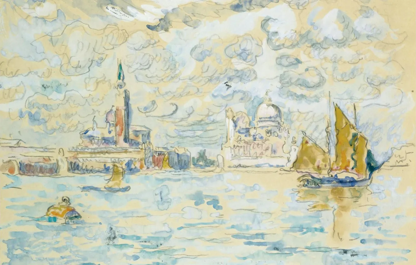 Фото обои рисунок, акварель, 1908, ВЕНЕЦИЯ, Поль Синьяк, Paul Signac