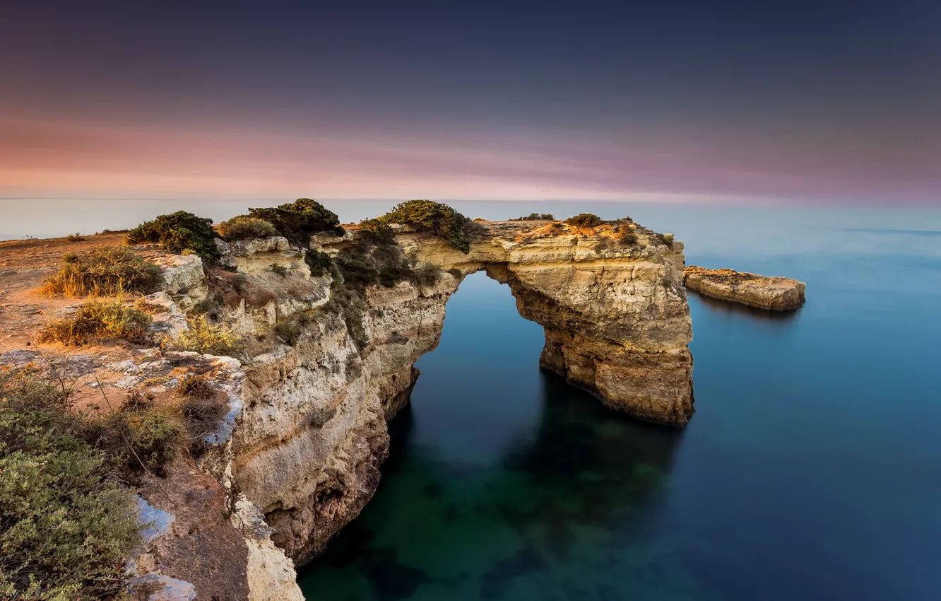 Фото обои rock, sunset, portugal, algarve, atlantic ocean, albandeira