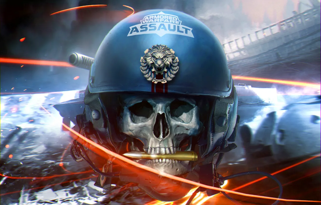 Фото обои танк, патрон, skull, каска, Armoured Warfare Assault