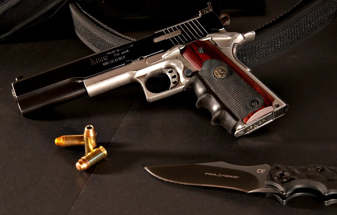 Фото обои пистолет, оружие, тюнинг, нож, gun, патроны, weapon, кастом