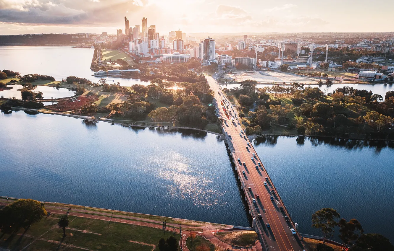 Фото обои вода, деревья, мост, город, океан, здания, Австралия, Australia