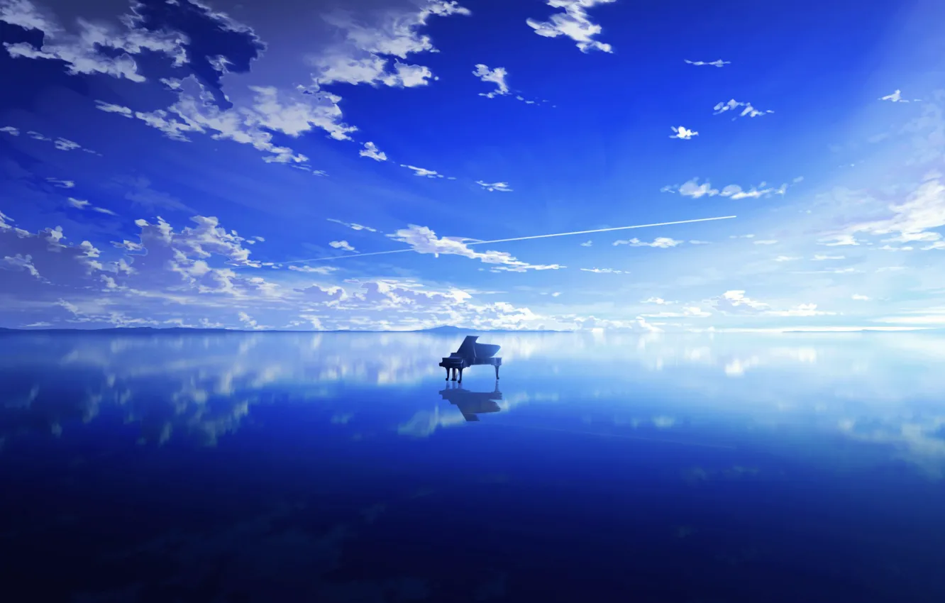 Фото обои небо, вода, облака, пианино