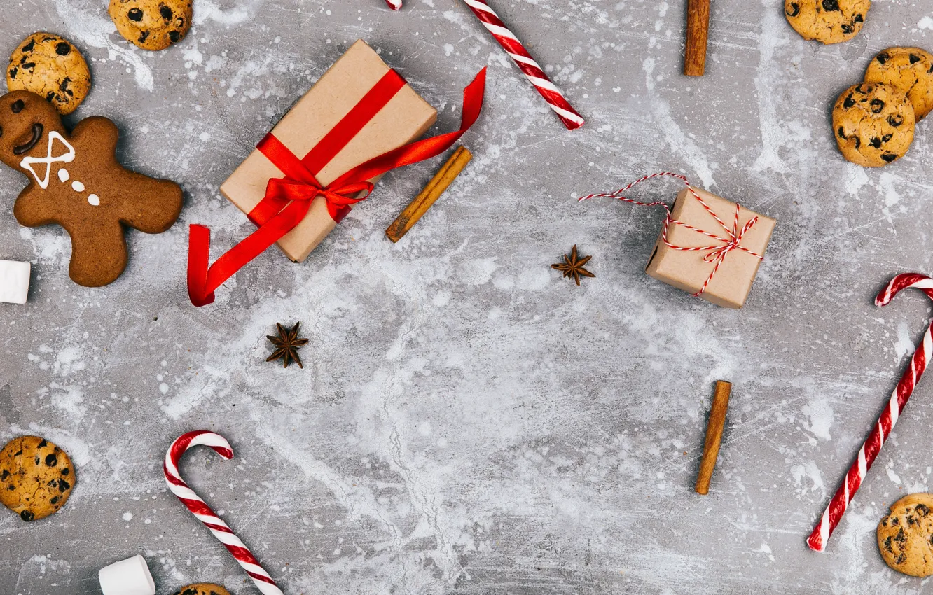 Фото обои украшения, Новый Год, печенье, Рождество, подарки, Christmas, wood, New Year