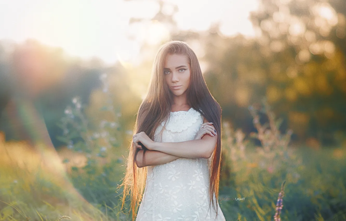 Фото обои взгляд, девушка, волосы, платье, Alexander Drobkov-Light, Анжелика Заварзина