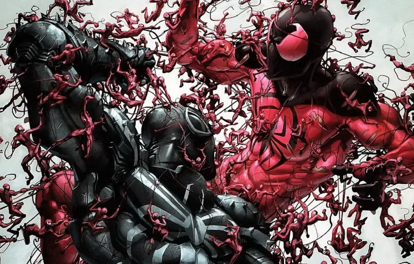 Фото обои комикс, spider man, Marvel Comics, Клон, Флэш Томпсон, Агент Веном, Алый паук, Кранедж