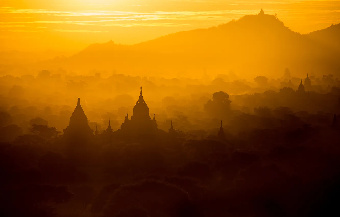 Фото обои city, asia, sunrise, temple, myanmar, bagan