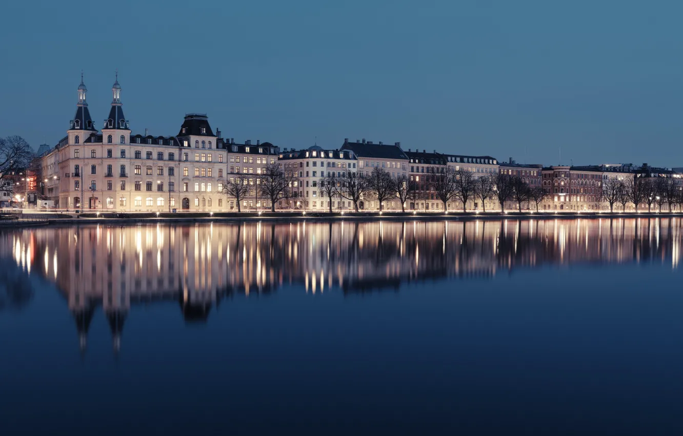 Фото обои house, lake, castle, Copenhagen, Peblinge Lake