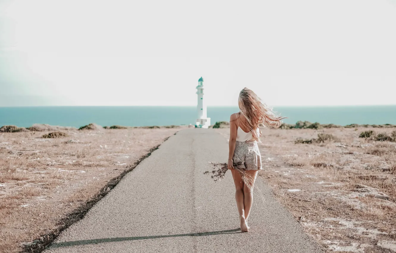 Фото обои лето, девушка, океан, маяк