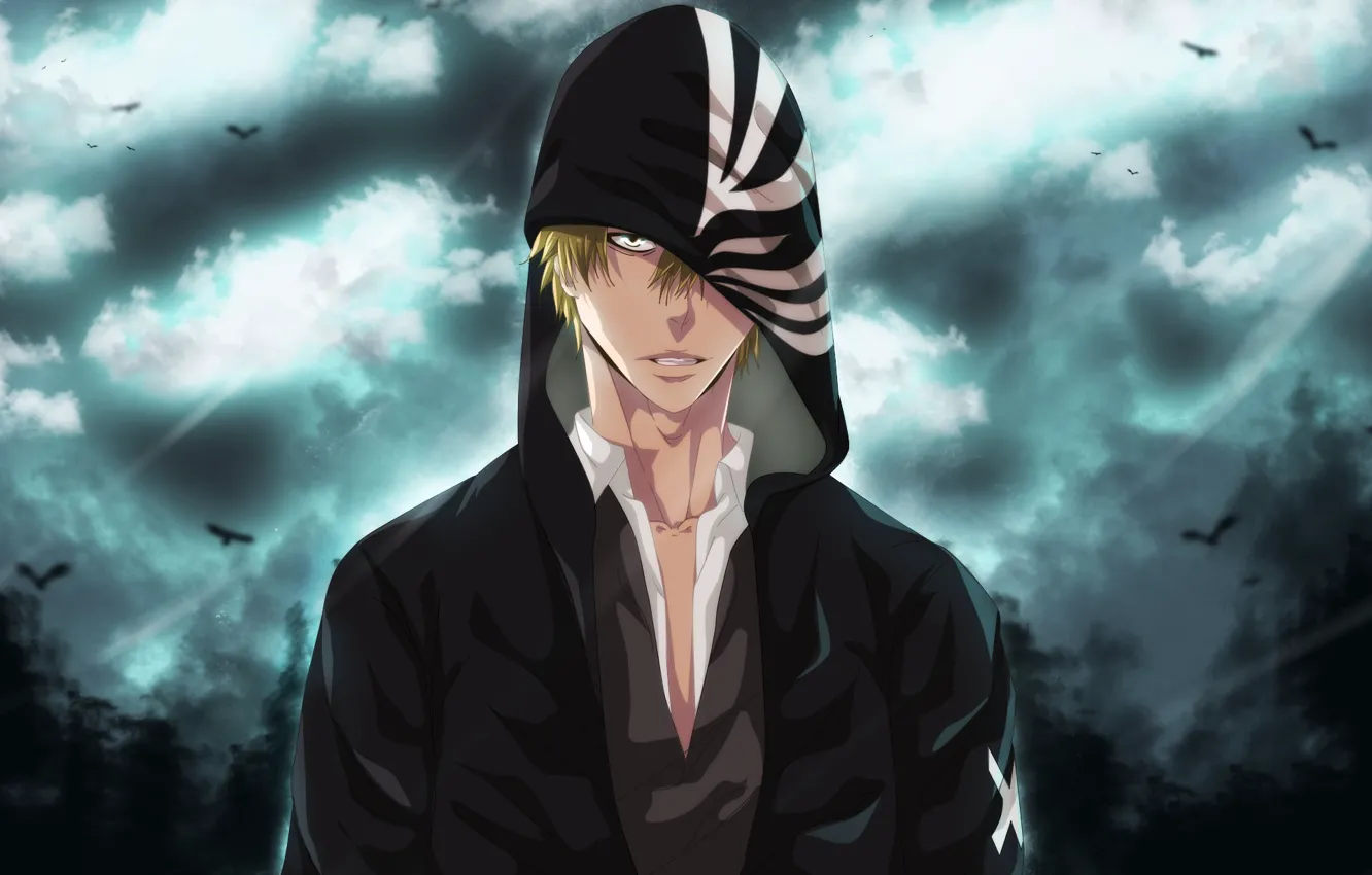 Фото обои аниме, арт, капюшон, парень, bleach, ichigo kurosaki, Shinigami